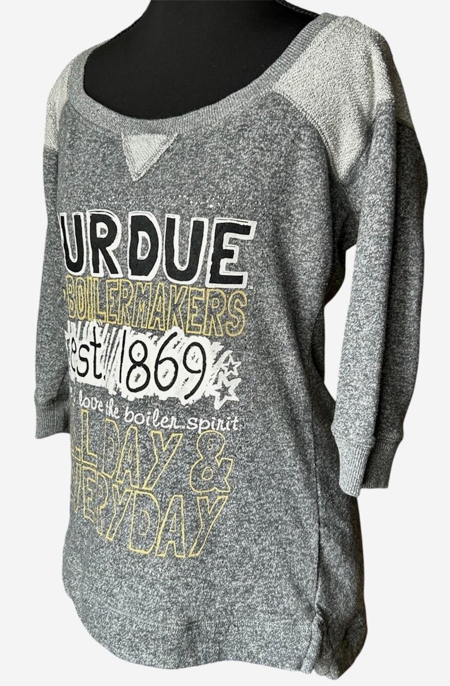 Purdue Boilermakers Sweatshirt Womens Medium M Gray 3/4 Raglan Sleeve Scoop Neck